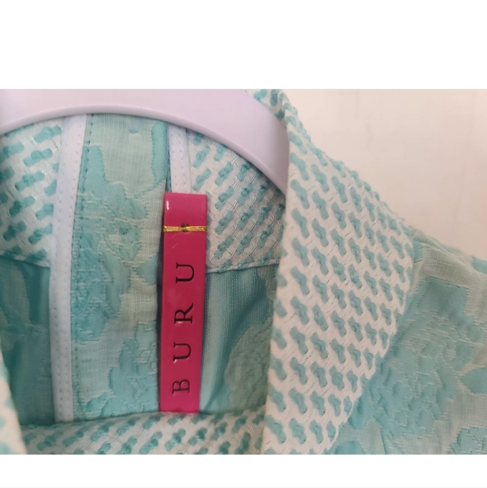 Buru Aqua Brocade Cropped Mod Top and Skirt - size XS - Picture 5 of 11